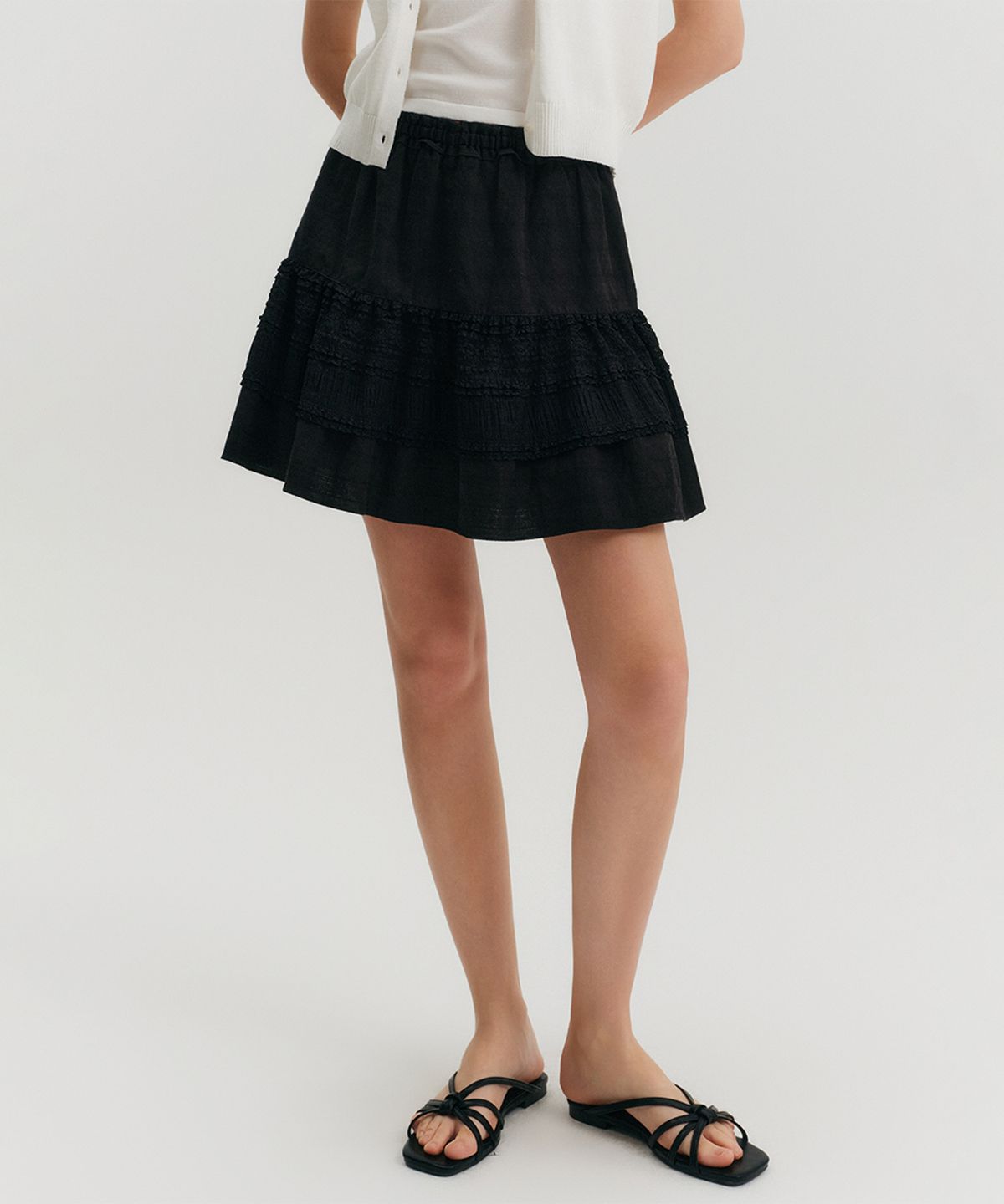 룩캐스트(LOOKAST) 루루 셔링 밴딩 스커트_블랙 / LULU SHIRRING BANDING SKIRT_BLACK