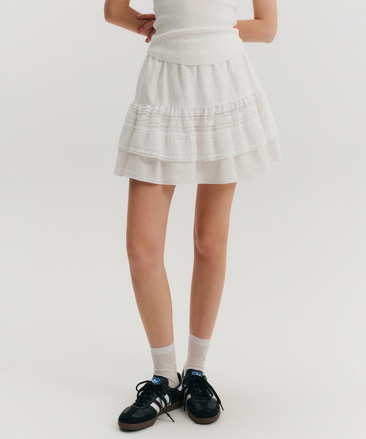 룩캐스트(LOOKAST) 루루 셔링 밴딩 스커트_아이보리 / LULU SHIRRING BANDING SKIRT_IVORY