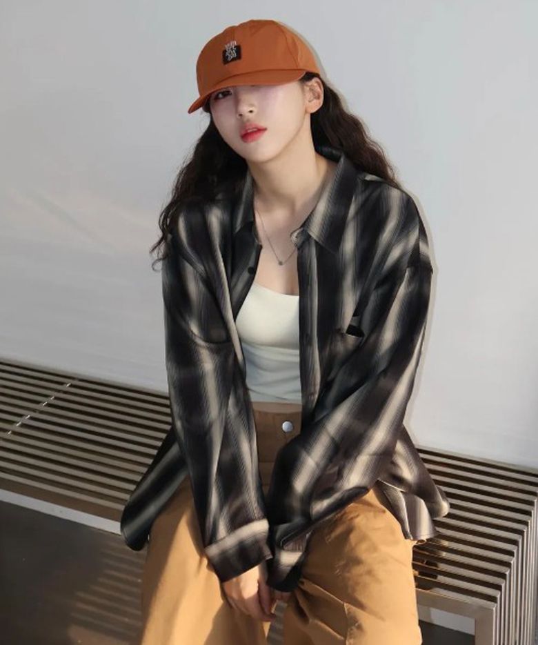 옴브레 체크 셔츠 (다크그린)