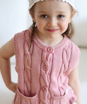 [KIDS]피그먼트 케이블 조끼 핑크