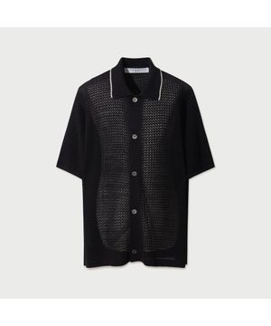 Breeze 팁 배색 반팔 라운드 니트 - BLACK