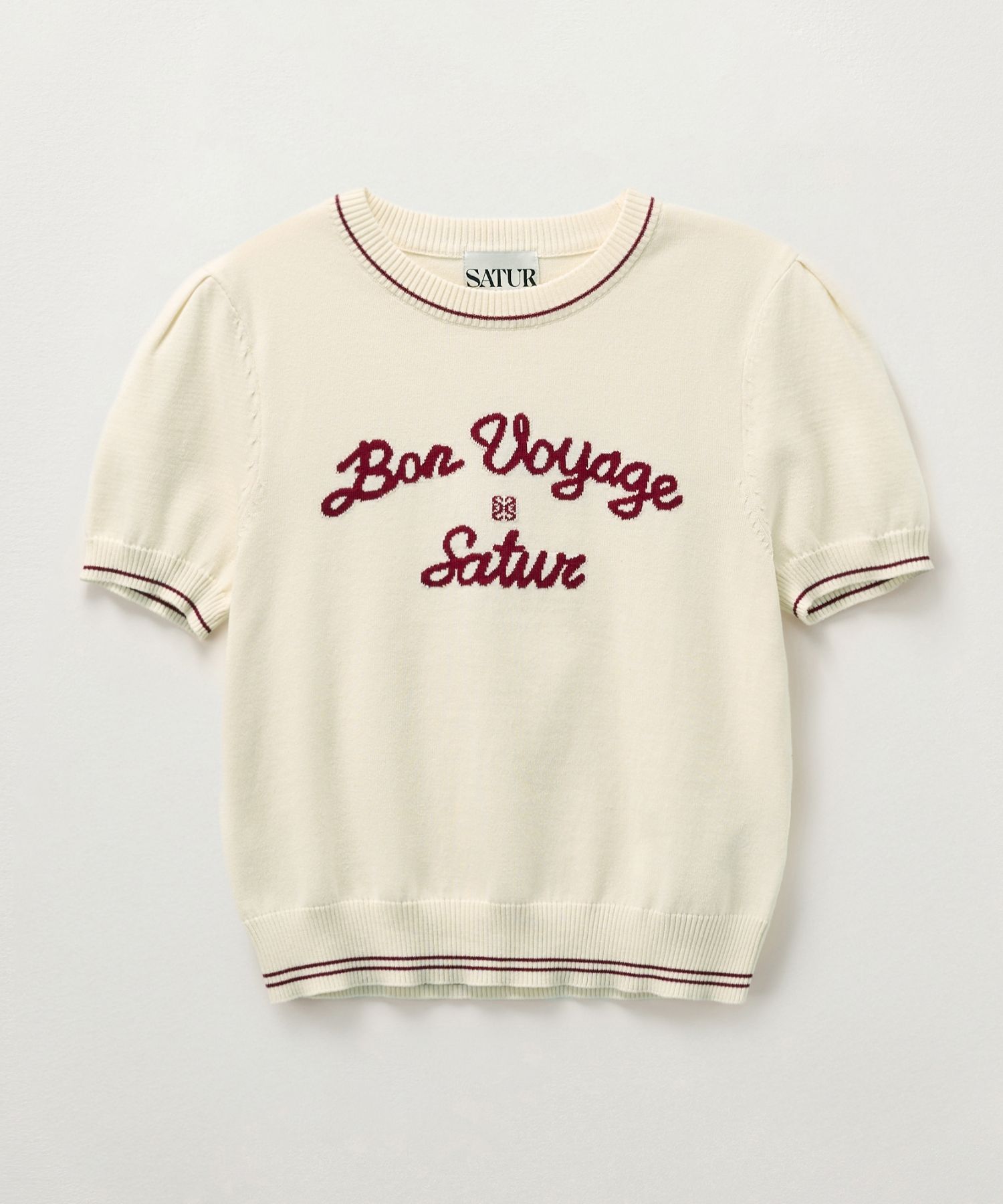 Tシャツ・カットソー SATUR W Bon Voyage Puff Knit Cream Burgundy SA252WKT05CRMU MUSINSA | SATUR (W) Bon Voyage Puff Knit Cream Burgundy