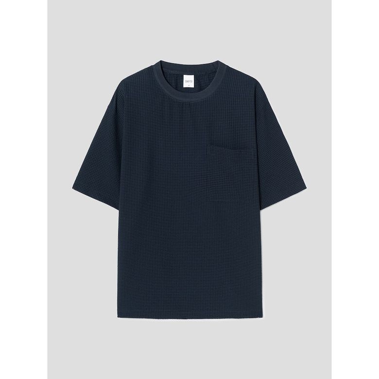 Seersucker Overfit Round T  Navy