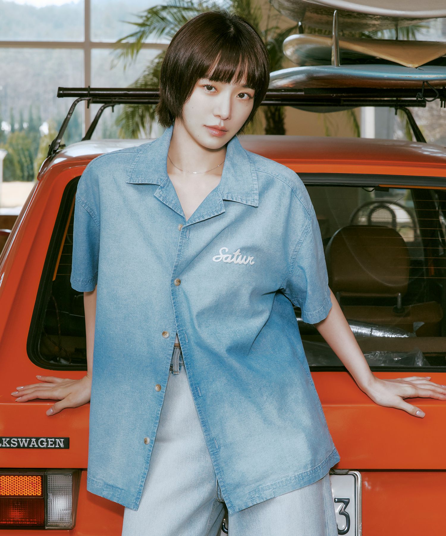 [25SS/人気]★SATUR★Bon Voyage Denim Shirt★デニム半袖シャツ MUSINSA公式 | SATUR Bon Voyage Denim Shirt Light Blue
