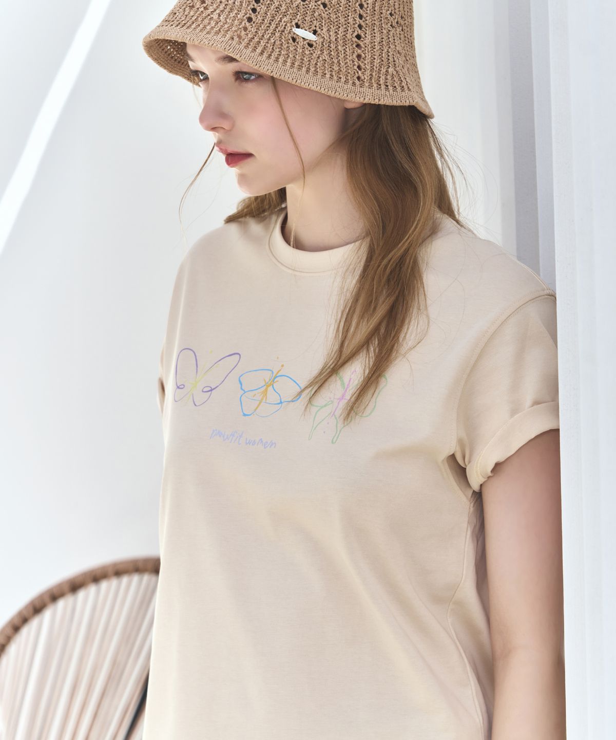 드로우핏 우먼(DRAWFIT WOMEN) 수피마 실켓 프시케 그래픽 티셔츠 [CREAM]