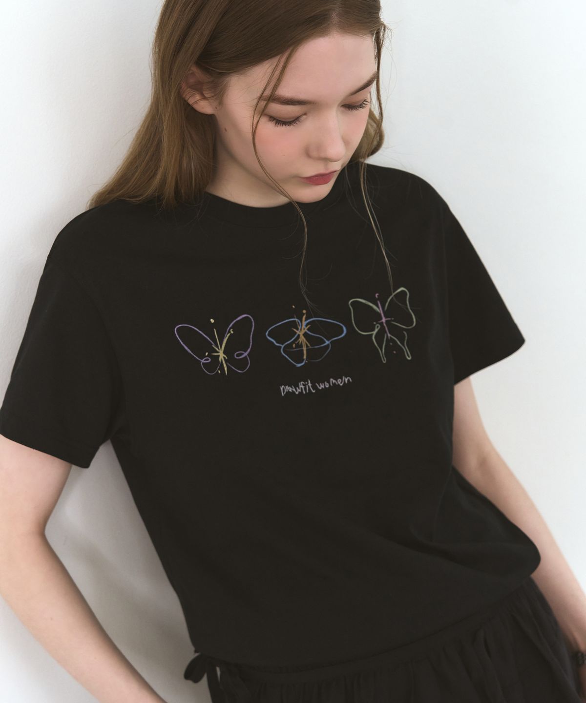 드로우핏 우먼(DRAWFIT WOMEN) 수피마 실켓 프시케 그래픽 티셔츠 [BLACK]