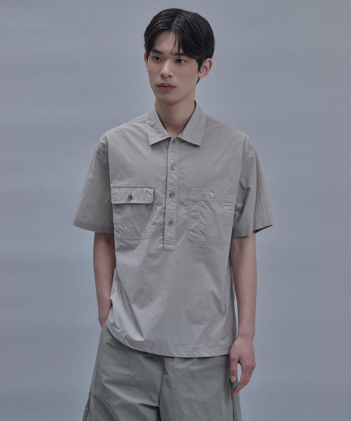 시프트지(SHIFT.G) Nylon Cotton PullOver Cloud Shirts  Light Grey