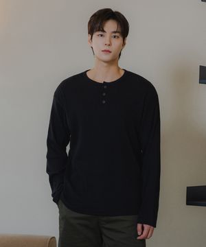 골지 헨리넥 긴팔티셔츠 BK4224_블랙