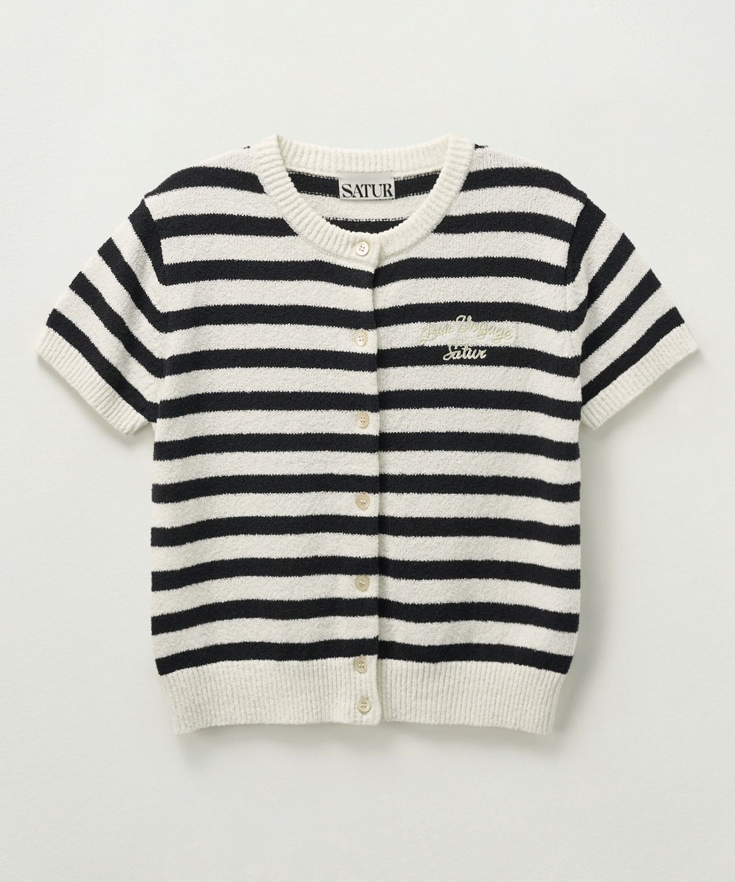 MUSINSA | SATUR (W) Bon Voyage Stripe Half Knit Cardigan Cream