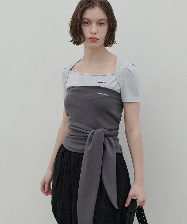 Eddy Square Neck Embroidered Tee Gray