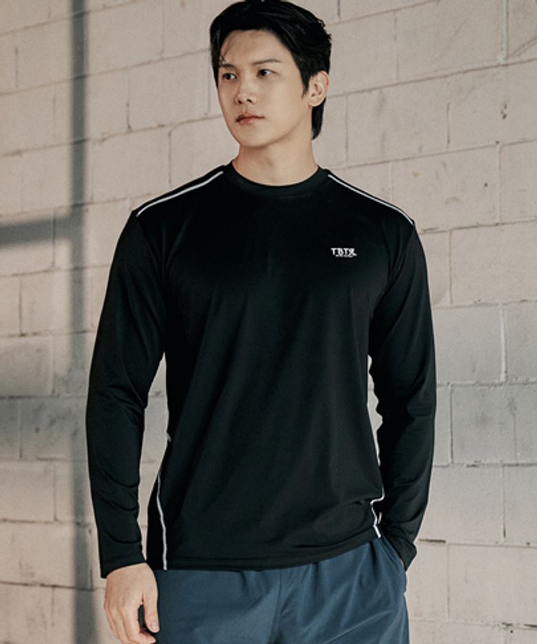 남성용 루즈핏 스티치 롱슬리브 래쉬가드 A803 블랙