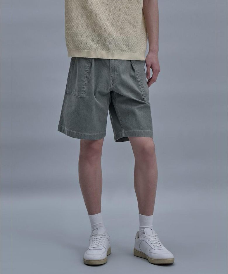 Denim Fatigue Shorts  Khaki