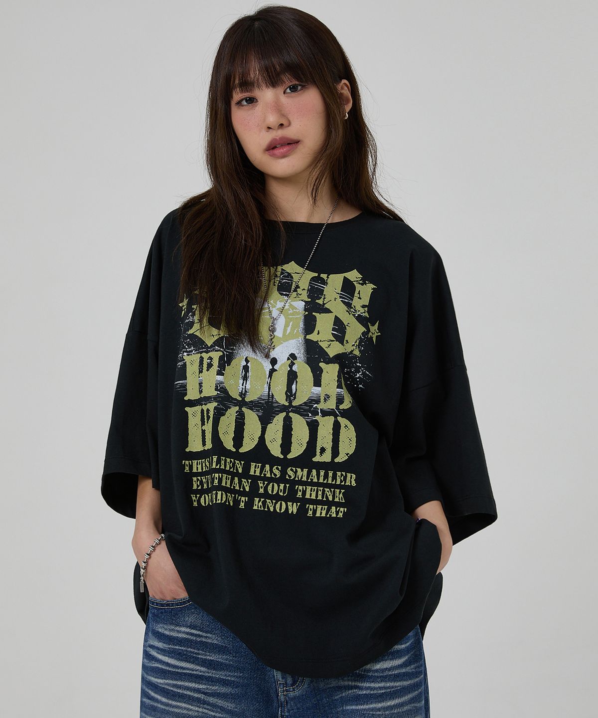 후드후드(HOODHOOD) 888 엔젤넘버 오버핏 반팔티셔츠 블랙