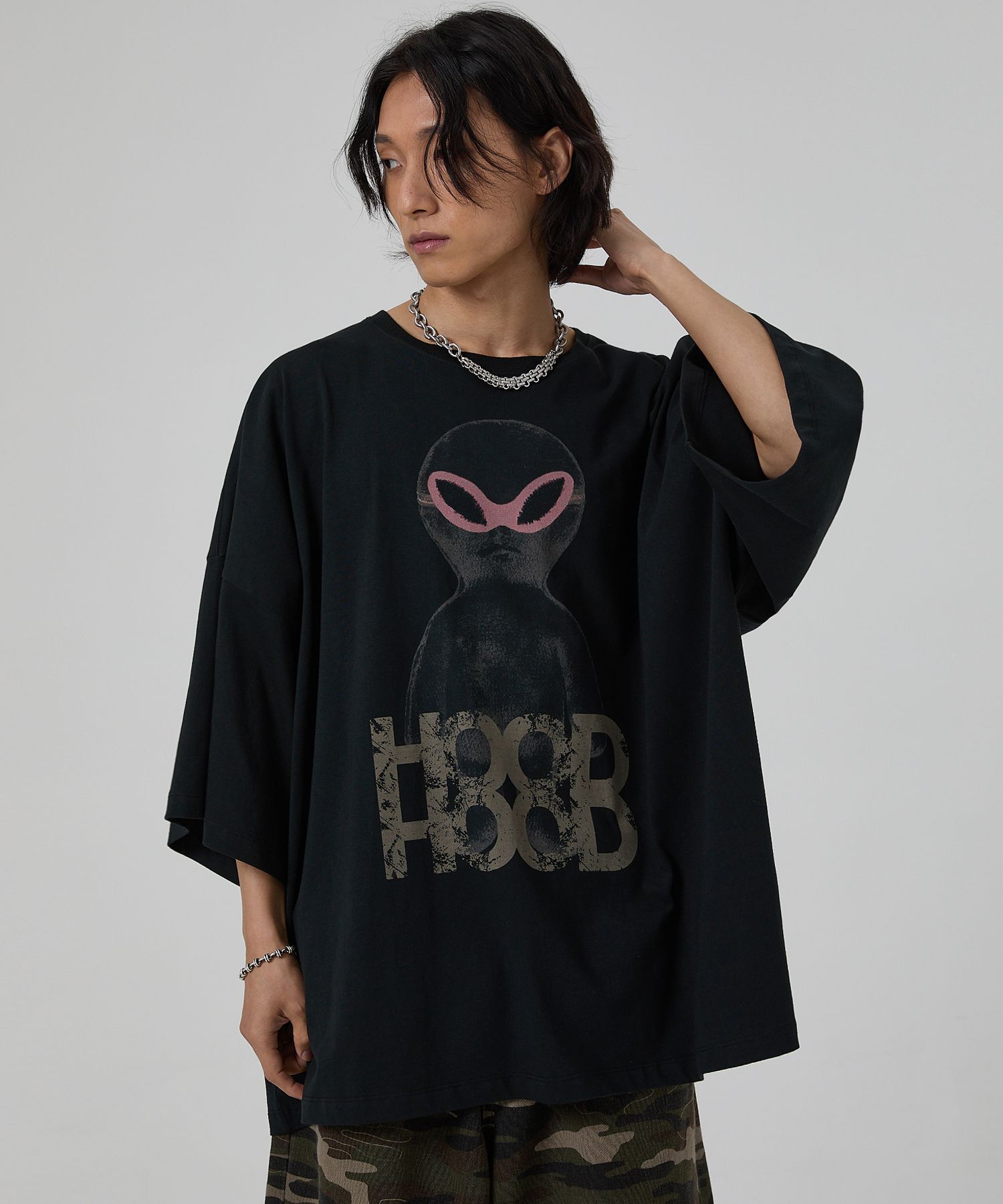 MUSINSA | HOODHOOD BLACK Alien Graphic Overfit Short Sleeve