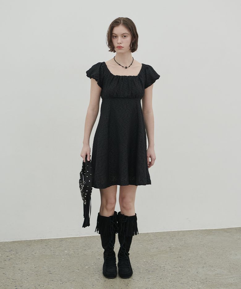 Livia Mini Puff Sleeve Vintage Dress Black
