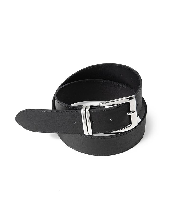 (W) wide silver two line fake leather belt (T029_black)