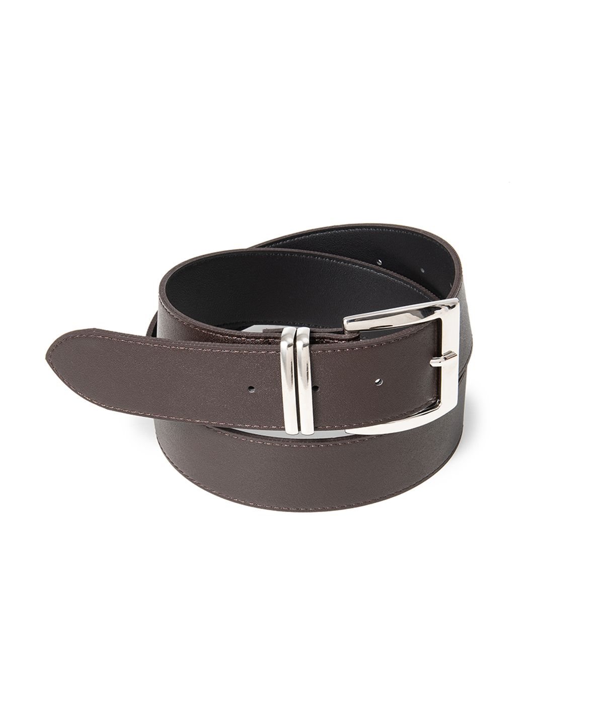 할렌(HALDEN) (W) wide silver two line fake leather belt (T029_brown)