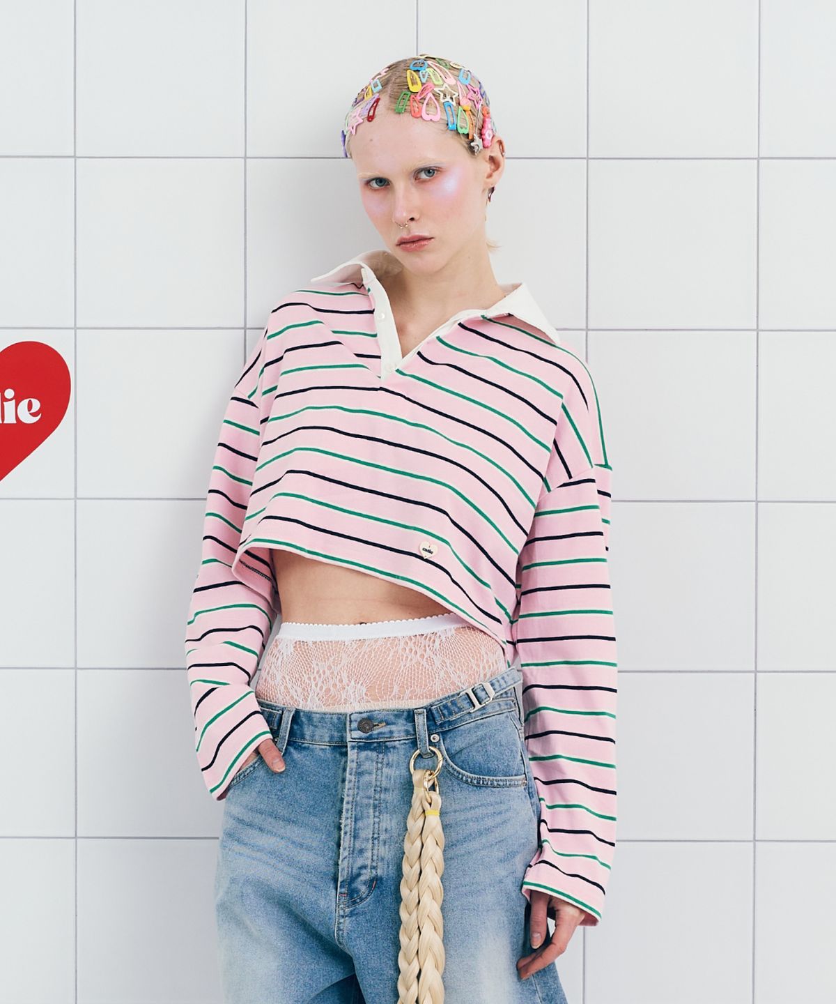 에즈이프 캘리(ASIF CALIE) STRIPE PK CROP T-SHIRT PINK