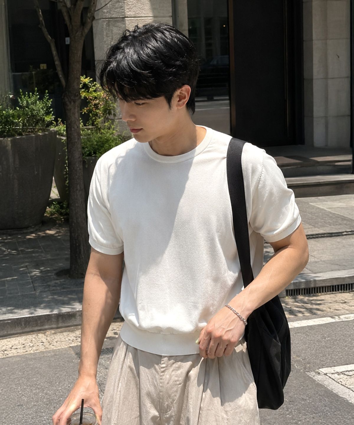 엑스오엑스(XOX) 베이직 쿨 라운드 크롭 반팔 니트 [IVORY]