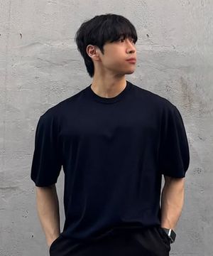 베이직 쿨 라운드 크롭 반팔 니트 [NAVY]