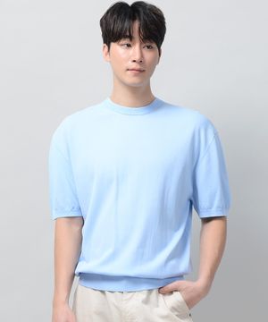 베이직 쿨 라운드 크롭 반팔 니트 [BLUE]