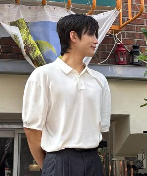 버튼 카라 썸머 쿨 크롭 반팔 니트 [IVORY]