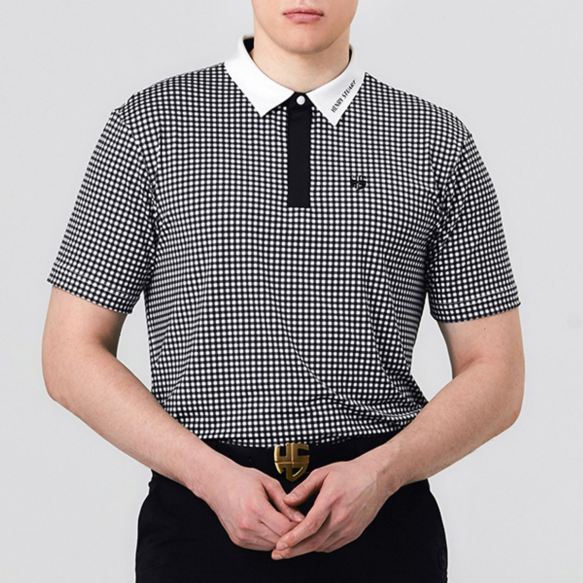 헨리스튜어트(HENRY STUART) 남성용 체크 카라 배색 티셔츠 블랙