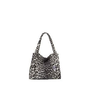 Leopard Twill Cotton Middle Bag (Black)