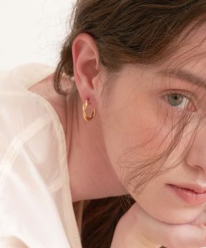 twist line one touch ring earrings (E048_gold)