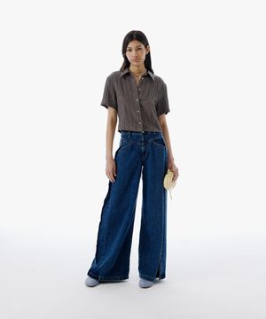 PLEATED WIDE DENIM PANTS [BLUE]