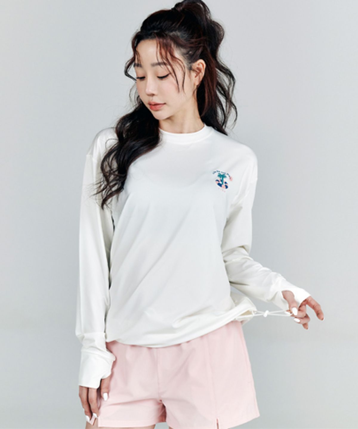 튜브트리(TUBE TREE) 여성용 핏조절 스트링 롱슬리브 래쉬가드 B804 아이보리