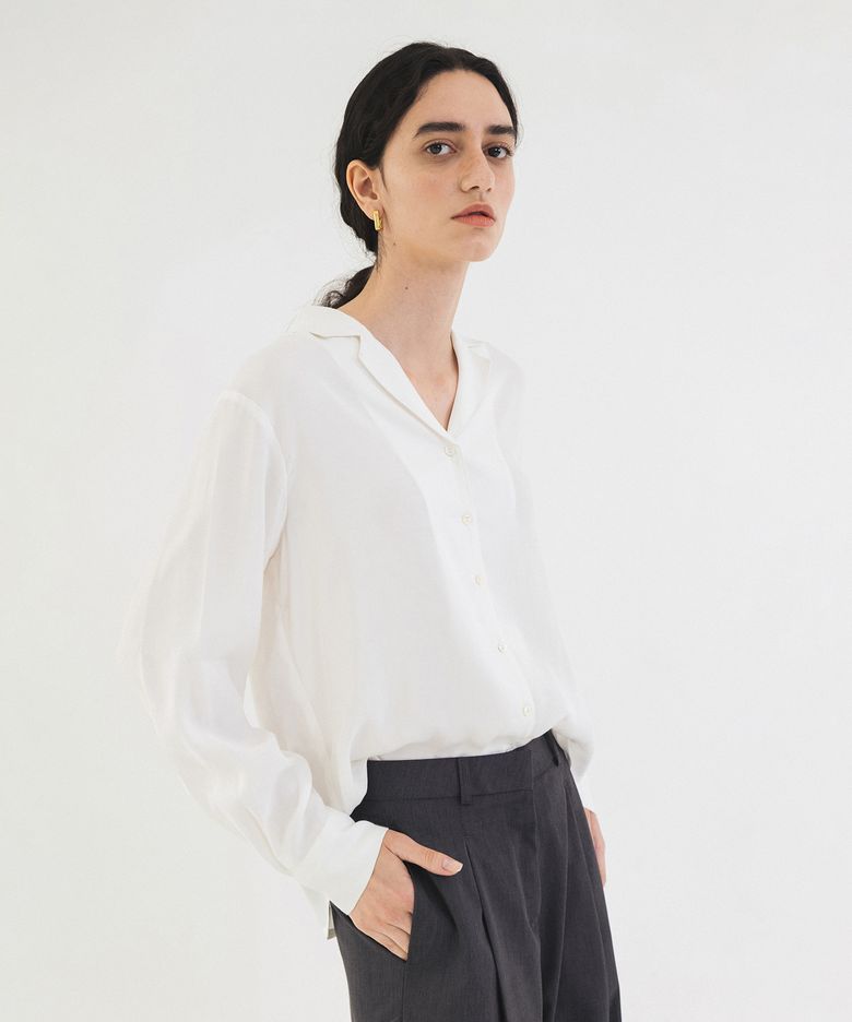SITP5194 오픈 카라 실키 셔츠_White