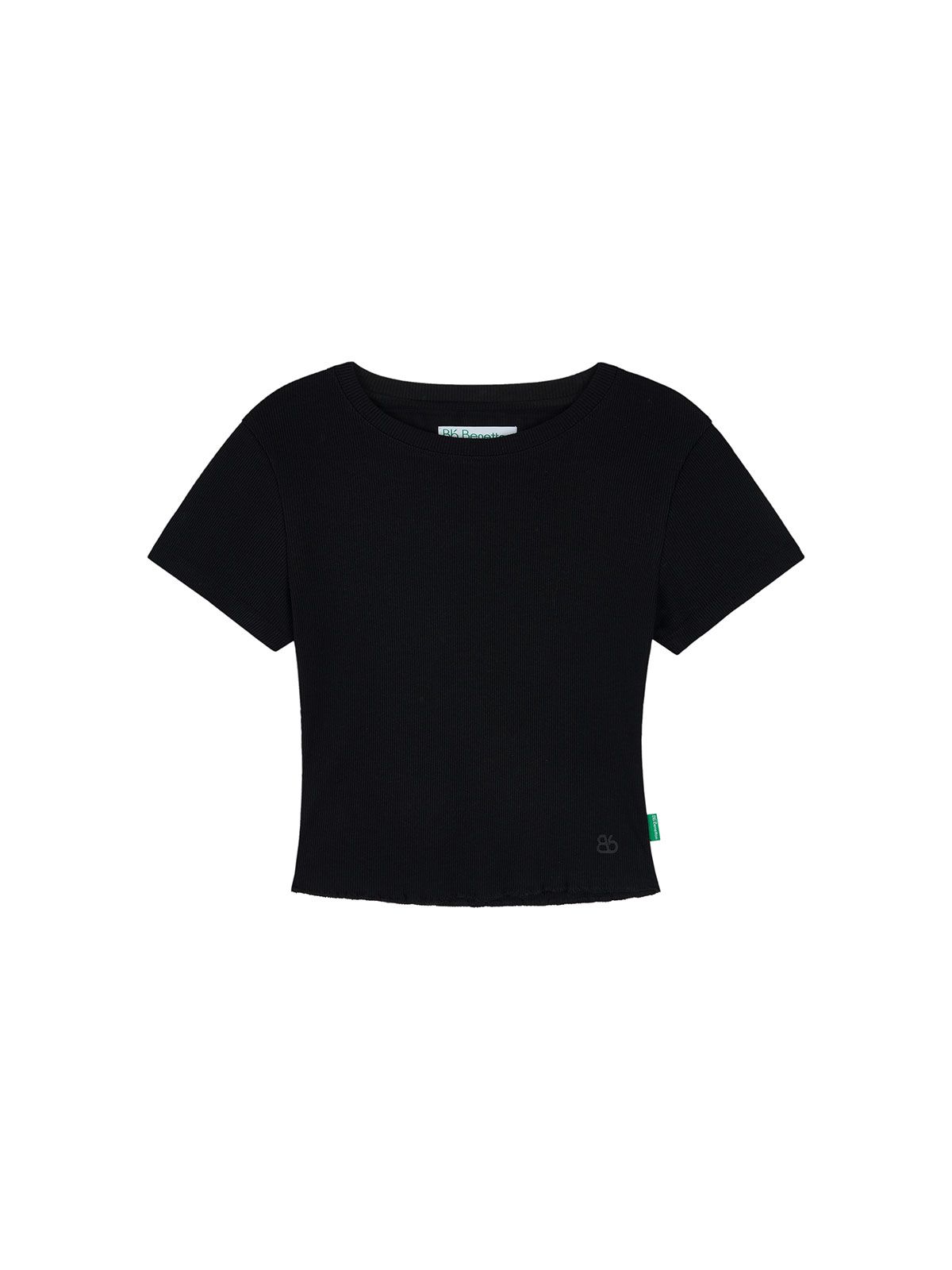비플랫 베네통(Bb' BENETTON) 립 플레어 크롭 반팔 티셔츠 (Dark Grey)