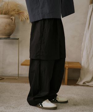 유니섹스 시스루 레이어드 팬츠 블랙