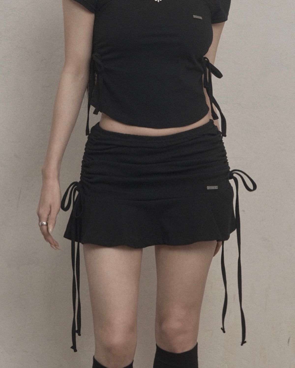 카키포인트(KHAKIPOINT) Ribbon Shirring Skirt (black)