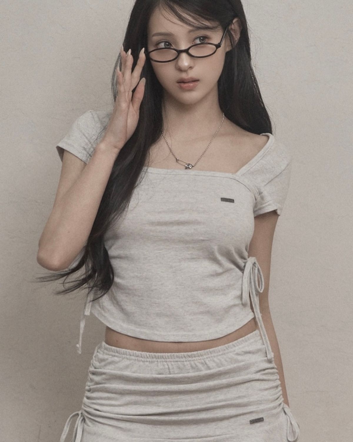 카키포인트(KHAKIPOINT) Ribbon Shirring T-shirt (melange)