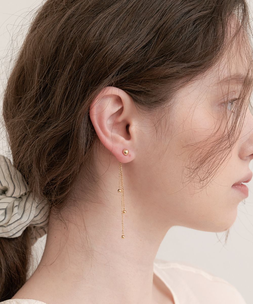 MUSINSA | HALDEN long drop chain ball line earrings (E060_gold)