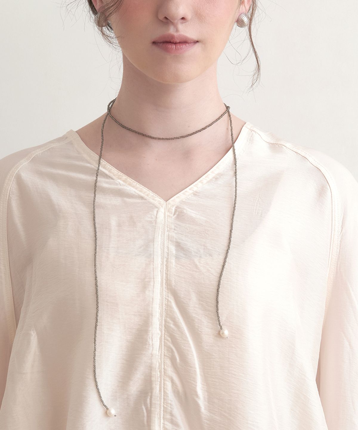 할렌(HALDEN) long beads freshwater pearl necklace (N031_grey)