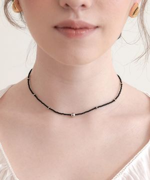 beads silver ball necklace (N033_black)
