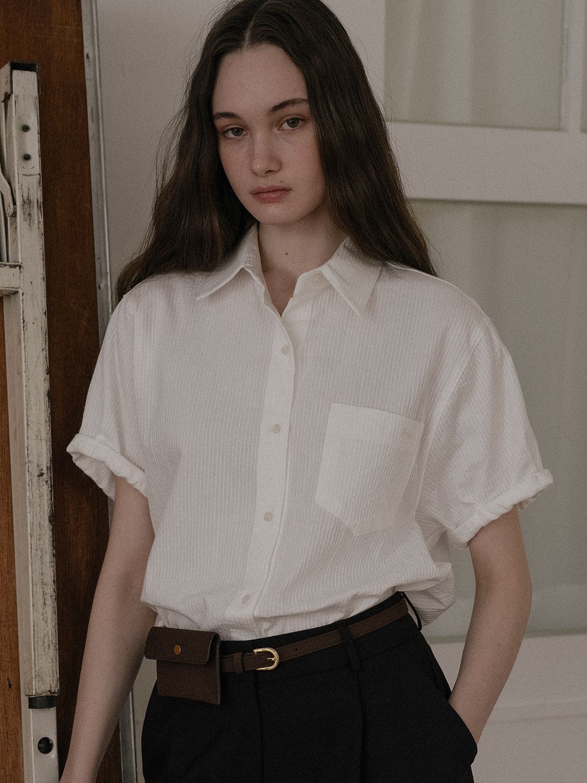 프리버07(FRIVER07) Stripe roll up shirt [FRSP02SH08]_Ivory