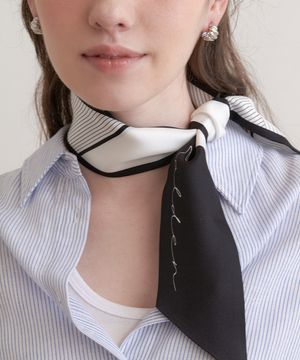 diagonal line silk twilly scarf (SC001_whiteblack)