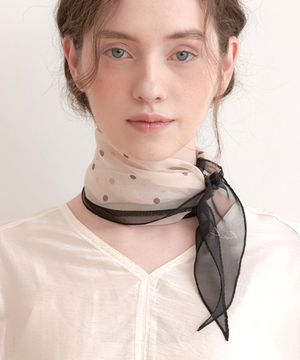 ray shape dot pattern chiffon scarf (SC003_ivoryblack)