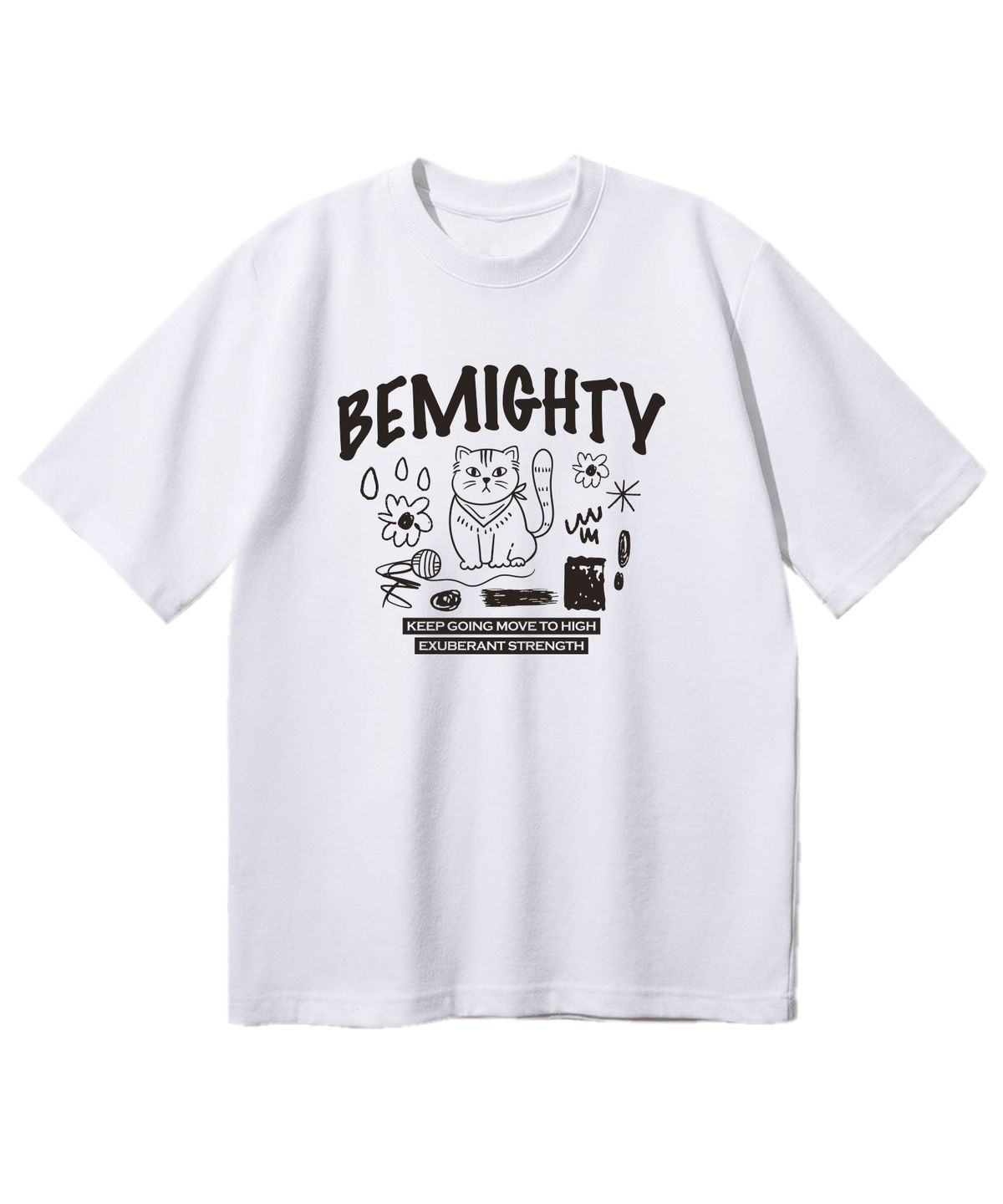 비마이티(BEMIGHTY) 핸드드로잉 캣 오버핏 반팔티셔츠 [화이트]