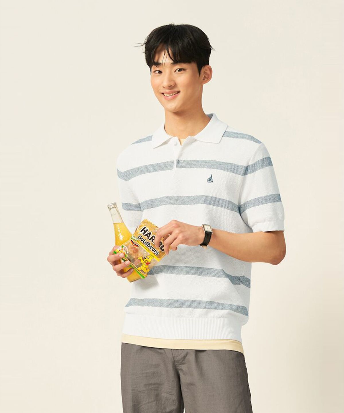 빈폴 멘(BEANPOLE MEN) 볼드 스트라이프 칼라넥 니트  아이보리 (BC5451C420)
