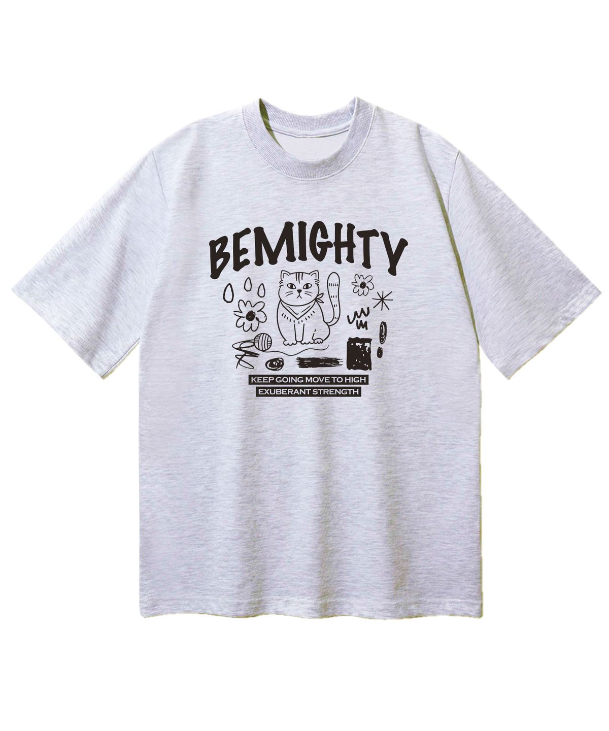 비마이티(BEMIGHTY) 핸드드로잉 캣 오버핏 반팔티셔츠 [라이트그레이]