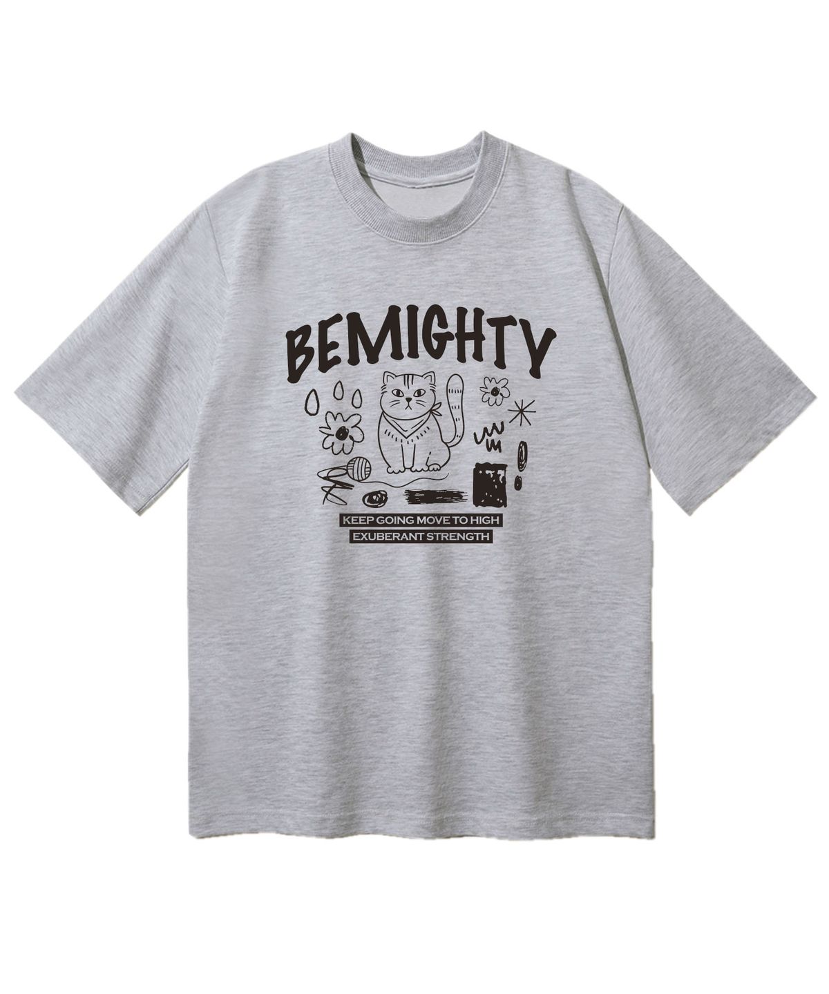 비마이티(BEMIGHTY) 핸드드로잉 캣 오버핏 반팔티셔츠 [멜란그레이]