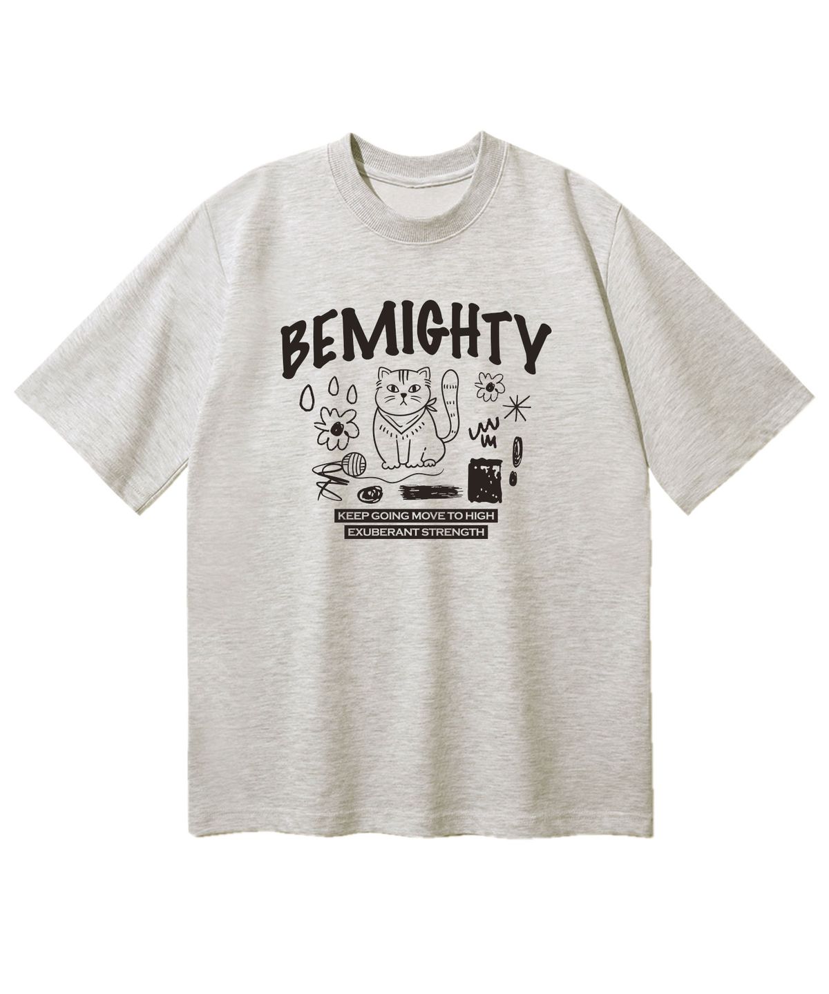비마이티(BEMIGHTY) 핸드드로잉 캣 오버핏 반팔티셔츠 [오트밀]