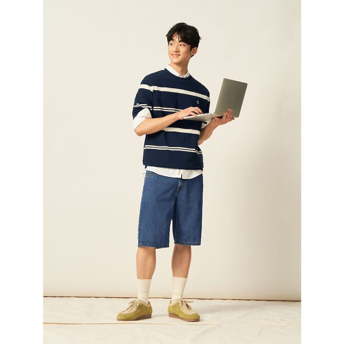 빈폴 멘(BEANPOLE MEN) 워싱 데님 하프 팬츠  블루