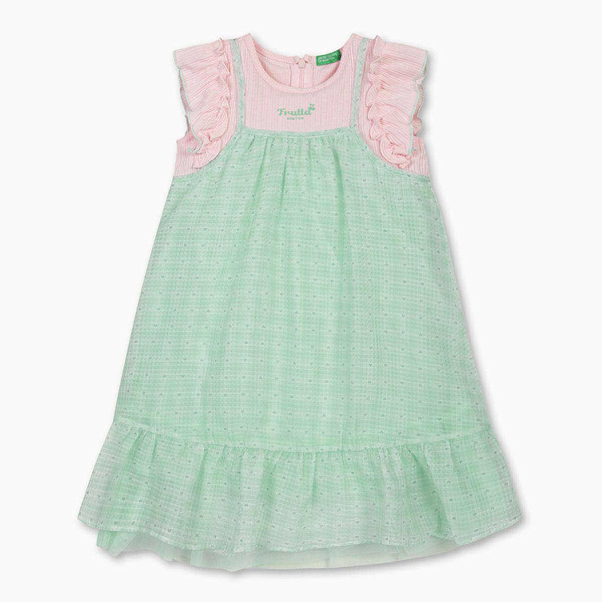 베네통키즈(BENETTONKIDS) 러블리 체크 엠보 원피스_QAOP31531MT