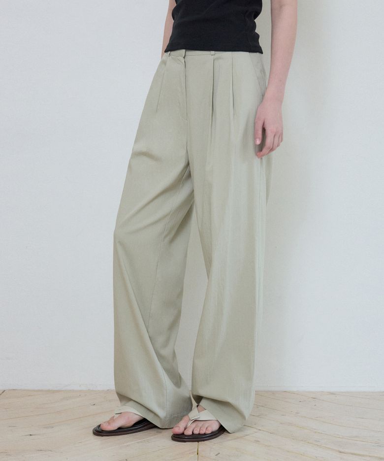 W/뮤즈 투턱 세미와이드 팬츠_LIGHT BEIGE(W25-PT04)